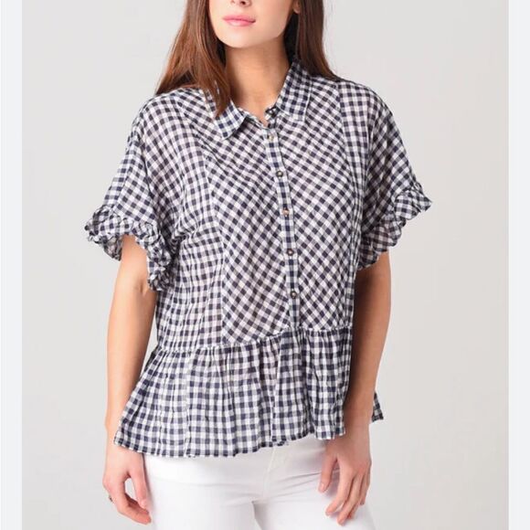 Dylan Gia Ruffles Blue and White Gingham Plaid XS - Picture 2 of 7